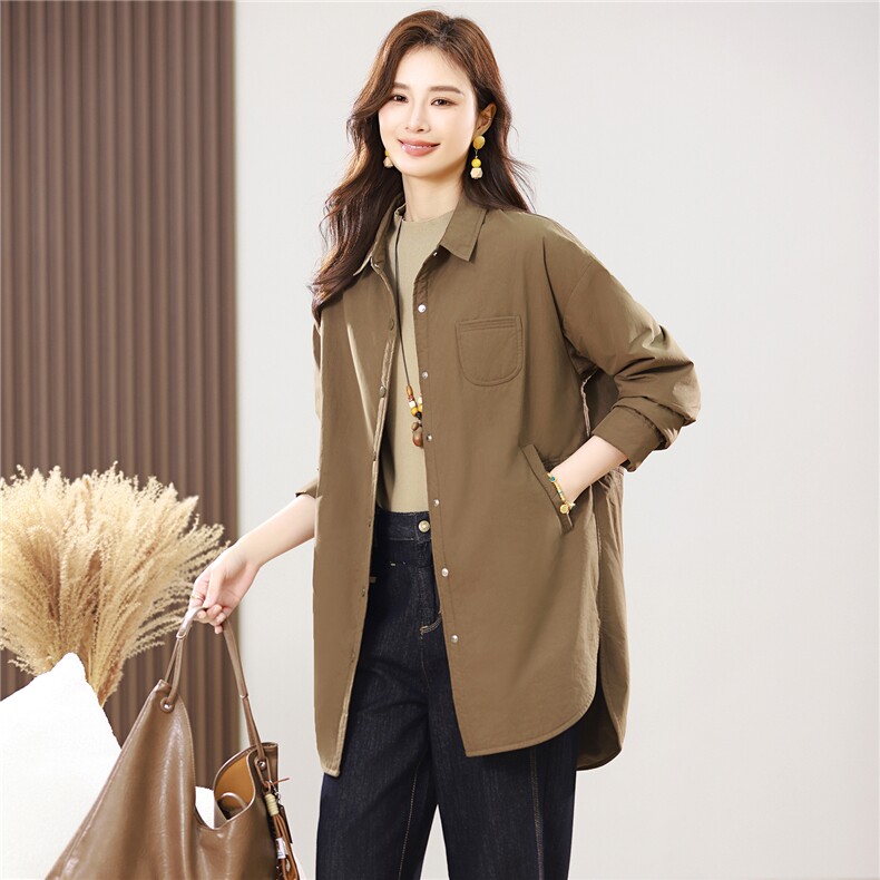 2025秋冬新款中长款加棉衬衫外套休闲风厚款，女装衬衫，小林双子