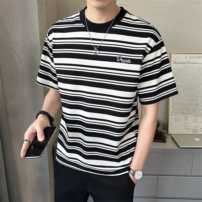 短袖t恤男21025新款夏季圆领条纹冰感透气打底衫C317-8073-P55,男装T恤,电商C317