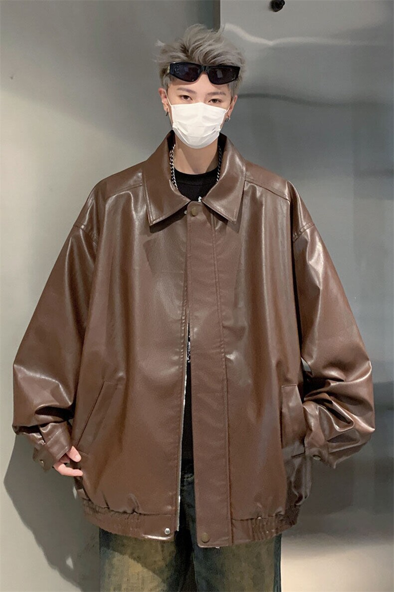 2025年秋季中性港风大码皮衣高街美式情侣装外套学生男7863-P80,男装皮衣,电商C213(原B265)
