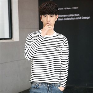 秋季男款条纹 海魂套头休闲长袖T恤 703-T02图片
