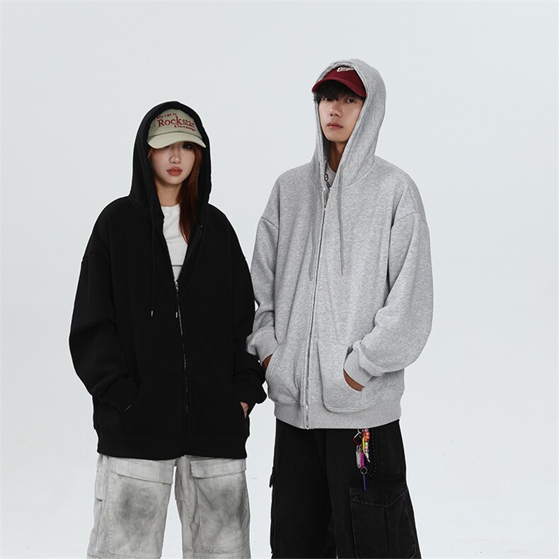 抖音得物高品质全棉二开380克重磅美式秋冬连帽开衫卫衣外套HM01,男装卫衣,电商A486