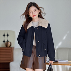 时尚羊羔毛领加绒短款外套女2025秋冬新款减龄宽松百搭派克服棉服，女装棉衣/棉服，依万里