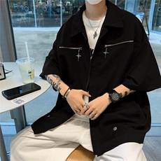 五分袖夏季青春流行衬衫新款潮标准慵懒日系男ins日常9239P53，男装衬衫，星座410-2