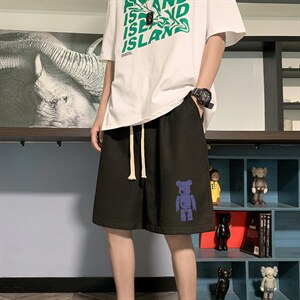 HD74242-P22 华夫格短裤男大码宽松五分裤男直筒中裤图片
