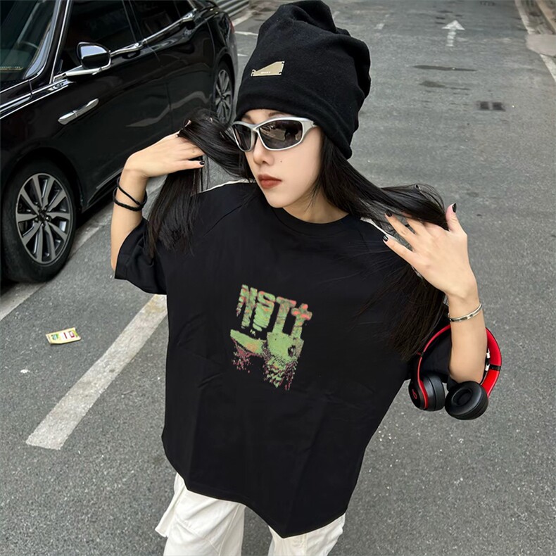 抖音得物高品质二开240克宽松纯棉美式潮牌三条杠织带短袖T恤,男装T恤,电商A486-1