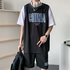 篮球服班服男运动套装韩版潮流帅气假两件短裤短袖两件套tz103-40,男装休闲套装,星座1008-1