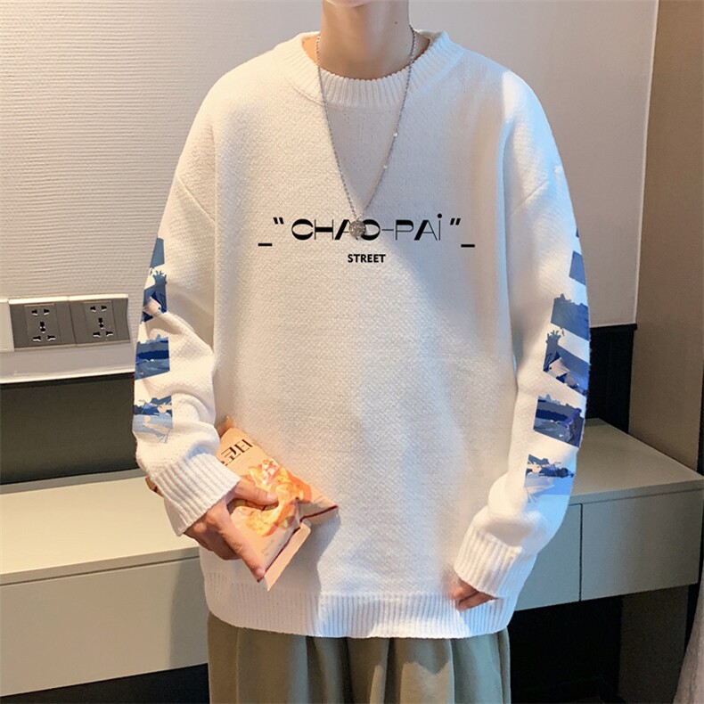 ！2023秋冬新款男士圆领毛衣百搭加厚潮牌针织衫M813P50图片