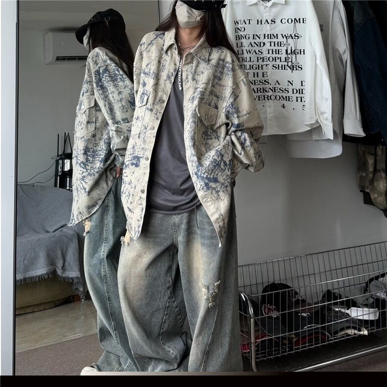 翻领原宿标准常规款扎染刺绣牛仔外套女秋潮青少年印花3522/P70,女装短外套,星座506A