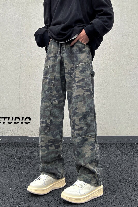 直筒裤原宿迷彩休闲裤男女美式高街潮牌长裤NK038-P50,男装休闲裤,电商D202-1