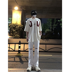 B221 美式ins高街简约小众设计毛边破洞牛仔裤 LK23067-P60 控78图片