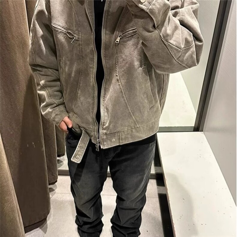 W583-P78复古水洗做旧牛仔外套男女款垫肩拉链休闲飞行夹克上衣,男装工装外套,星座911-1