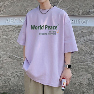 少年感海边沙滩短袖t恤男夏季宽松休闲oversize潮牌潮流半袖衣服图片