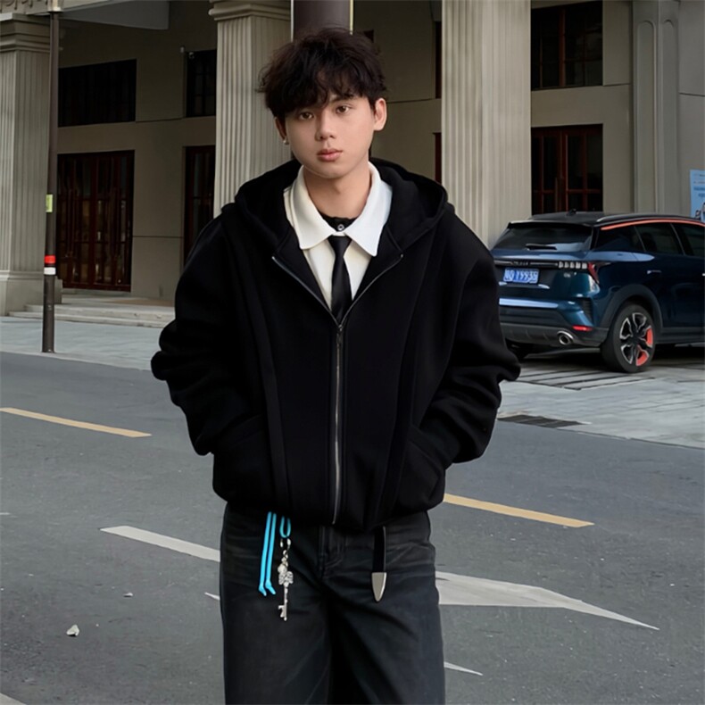 抖音得物高品质二开25秋冬美式重磅宽松结构设计连帽卫衣外套W78,男装卫衣,电商A486-1
