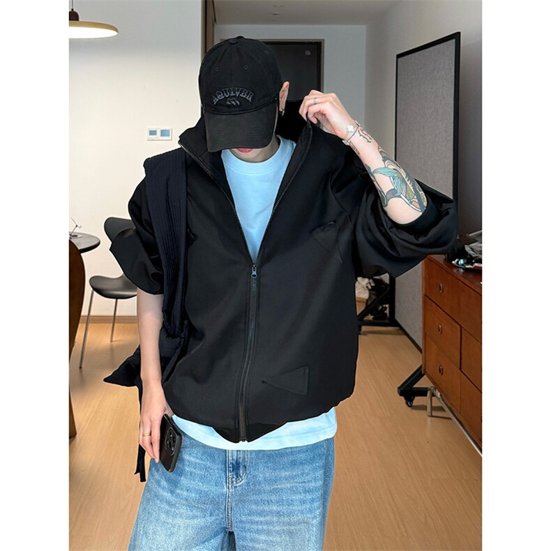 街头潮搭工装风宽松廓形上衣拉链立体拼接剪裁夹克HY825TP75控118,男装夹克,电商A102B