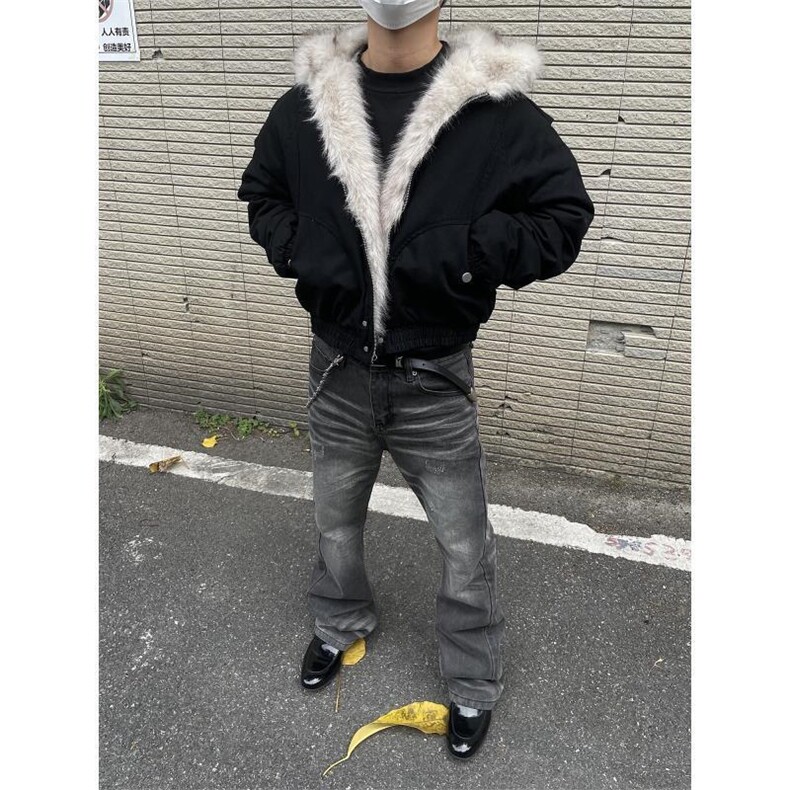 现货高品质美式高街冬季重磅硬挺短款座山雕毛领棉衣男女加厚外套,男装棉衣,电商A486