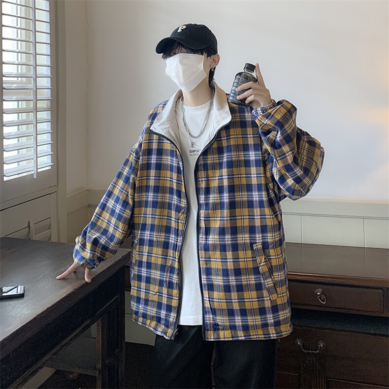 痞帅外套男潮流百搭格子休闲上衣春秋季夹克ins港风JK0735-P65图片
