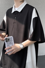 8XL-M拼接撞色短袖t恤男款夏季新款半袖POLO衫加肥加大码DT004P38，男装T恤，电商B312