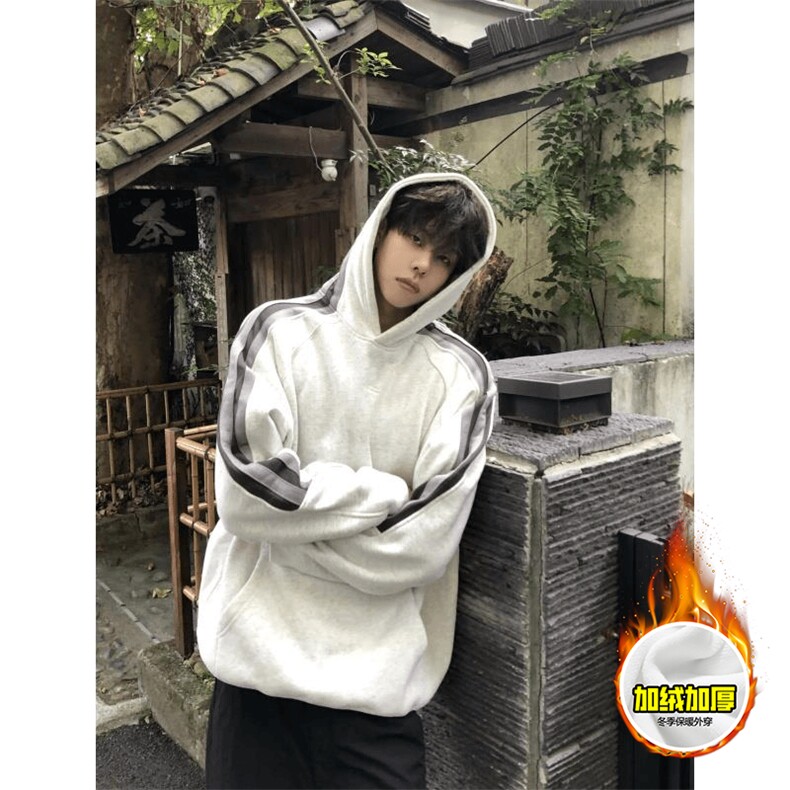 480G重磅加绒硬挺boxy男女秋冬美式高街结构拼接织带撞色卫衣外套，女装短外套，电商A486