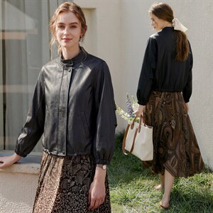 【春季女装新款】大量现货时尚休闲宽松立领短款皮衣外套，女装皮衣，缘衣格
