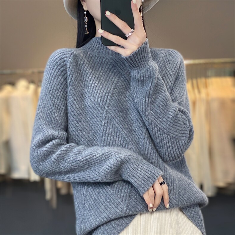 半高领毛衣女2024年新款秋冬纯色针织衫女加厚羊绒,女装羊绒衫,鹿一羊绒