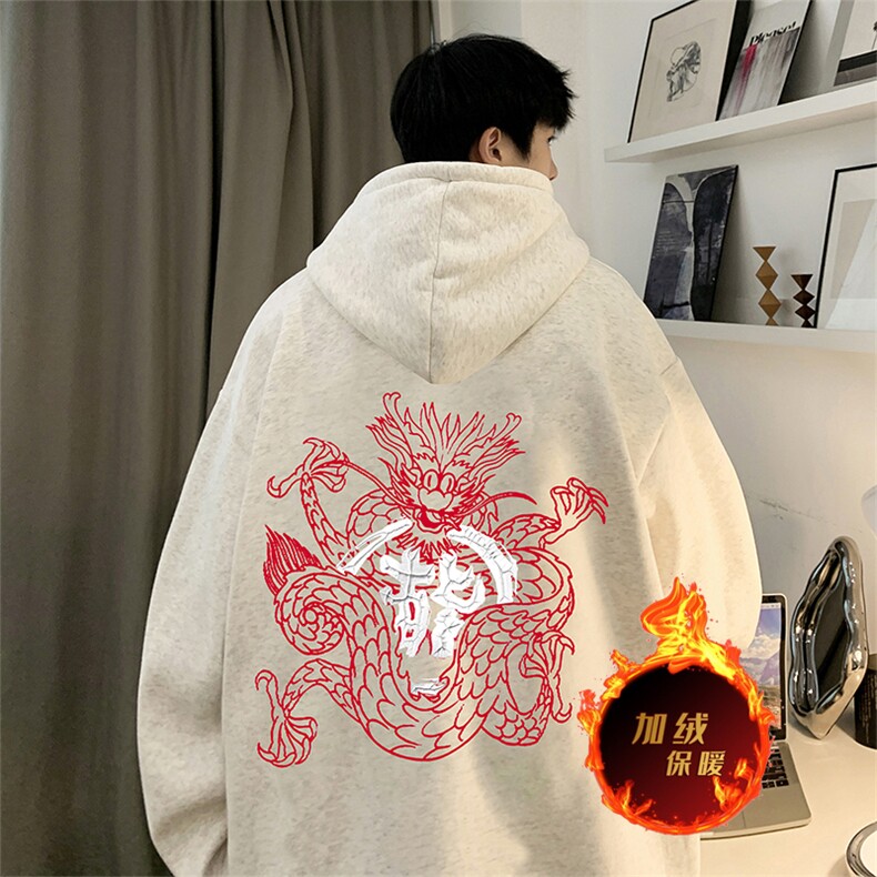 龙年卫衣冬季美式加绒加厚连帽卫衣外套DL1761常规特P35加绒特40,男装卫衣,电商A486
