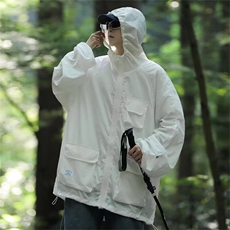 春秋季新款男士韩版纯色光板连帽多口袋长袖夹克潮情侣有型冲锋衣，男装夹克，星座506A