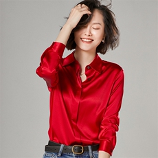 垂感白色衬衫女设计感小众上衣高级感抗皱醋酸缎面真丝长袖衬衣春，女装衬衫，宋氏羊绒