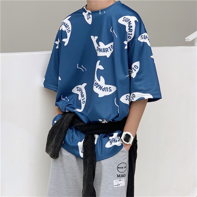 圆领字母印花ins原宿海豚印花短袖t恤男士宽松夏季新款T297-P22,男装T恤,星座512-2