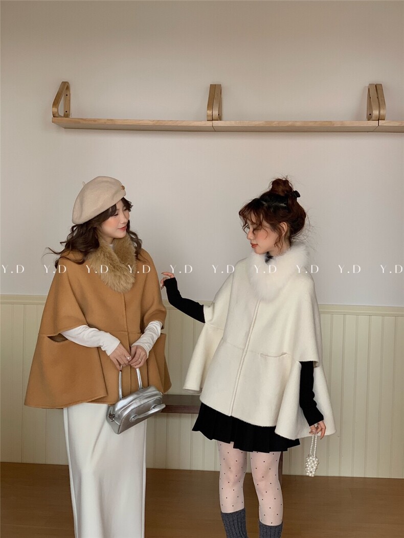 【依嘟】圣诞新年战袍法式千金斗篷2025新款气质羊毛外套(配，女装双面呢大衣，依嘟服饰