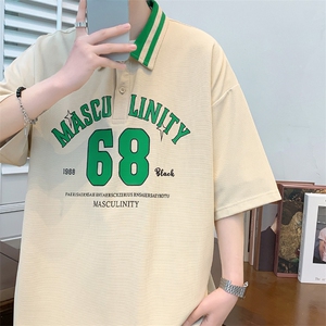 夏装青少年潮牌百搭短袖T恤印花翻领半袖男女同款 630-P35控价58图片
