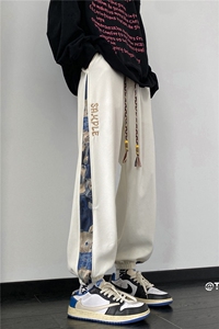 大菠萝格300克港风小熊印花拼接宽松休闲裤B315-K23416-特p30控58图片