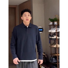 抖音得物高品质二开230克精梳珠地光版纯色宽松长袖T恤翻领POLO衫，男装T恤，电商A443