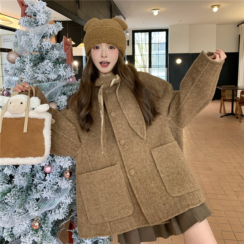 韩系温柔风双面羊毛大衣女冬季2025年新款高级感气质长款毛呢外套，女装双面呢大衣，艾米莉亚