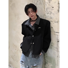 cleanfit假两件条纹拼接衬衫卫衣男款翻领高级Y731-P55，男装衬衫，星座1109-4