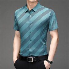 BS303钱塘2020-2夏季新款短袖衬衫男士条纹休闲衬衣主推款P80，男装衬衫，钱塘207-2