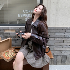 炸街气质感深棕色皮衣短外套女春秋2025新款小个子PU夹克机车爆款，女装皮衣，2C217