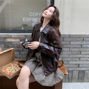 炸街气质感深棕色皮衣短外套女春秋2025新款小个子PU夹克机车爆款图片
