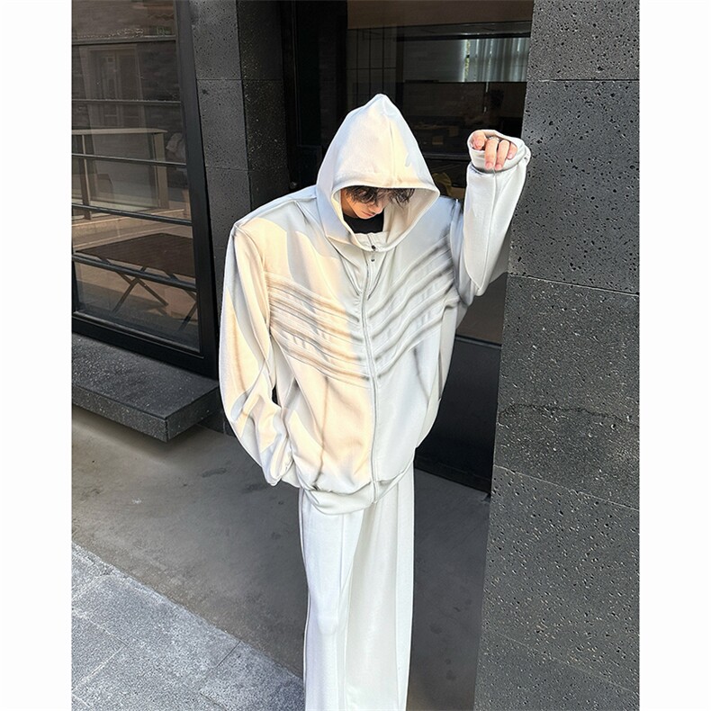 24手工喷绘拉链线条连帽卫衣运动休闲套装TZ17-上衣p125裤子p68,男装休闲套装,电商B288