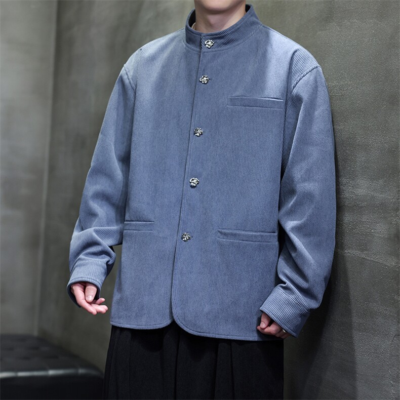 秋装新款2025灯芯绒风中式立领加厚男夹克外套JK2518-P110控158,男装夹克,电商A021