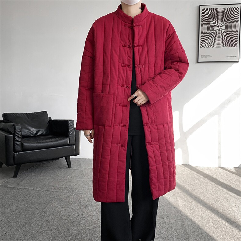 8XL-M风夹棉加厚棉麻复古禅意道袍棉衣中长款MY1704P128控158,男装棉衣,电商D206-1