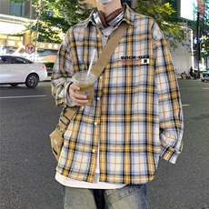 港风新款秋季时尚百搭美式宽松格子衬衫外套S681P38控58，男装衬衫，电商A268A