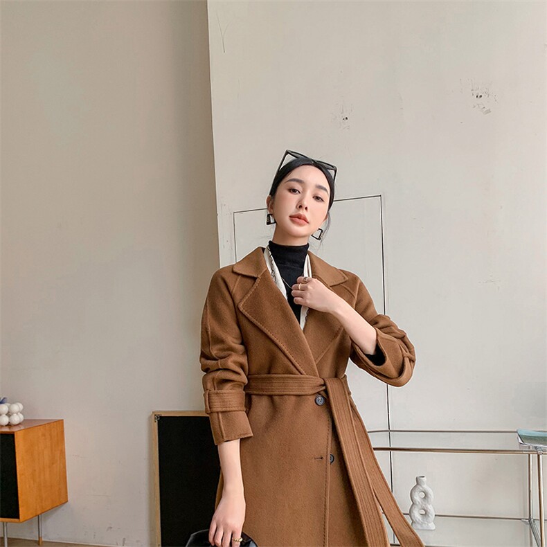 时尚潮流女装双面呢羊毛大衣修身显瘦长款外套气质百搭秋冬季必备,女装双面呢大衣,荣图大衣