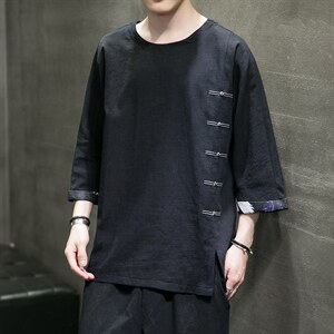 2025夏季新款风男装棉麻短袖t恤男复古大码QT6008-1/T063-P60图片