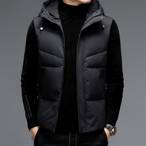 2023冬季新款男士羽绒马甲外套男装休闲加厚连帽短款衣服P150图片