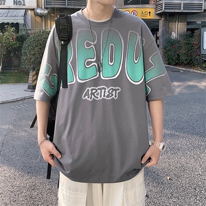 得物抖音 40支双纱高品质印花半袖宽松纯棉短袖T恤男女 T7222-P40图片
