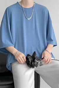 8XL-M 重磅！特大码港风短袖T恤男士半袖男五分袖体恤衫DX306P40图片