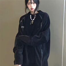美式潮牌复古刺绣灯芯绒卫衣男女宽松圆领拉链设计感春秋上衣外套，女装短外套，星座1210-1