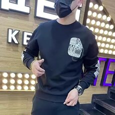 秋冬季新款个性印花卫衣男潮牌加绒休闲百搭长袖网红圆领打底上衣，男装T恤，星座506A