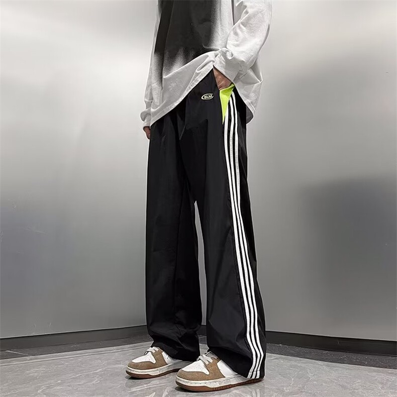 美式复古街头三杆条纹男女宽松直筒速干休闲长裤阔腿裤薄款K7141,男装休闲裤,星座1116A-1（原606A）