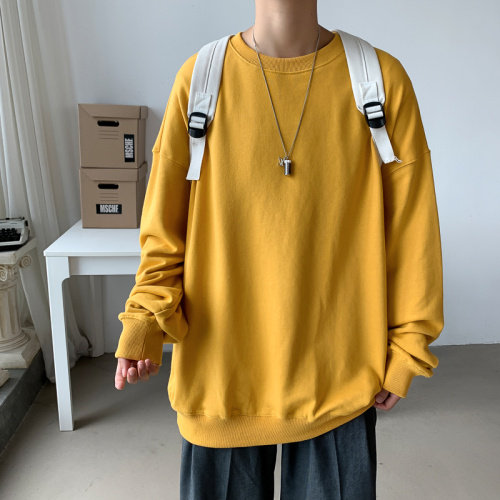 备货20W+！八色可选！2023春季纯色宽松港风落肩圆领卫衣WY100P25,男装卫衣,电商B220